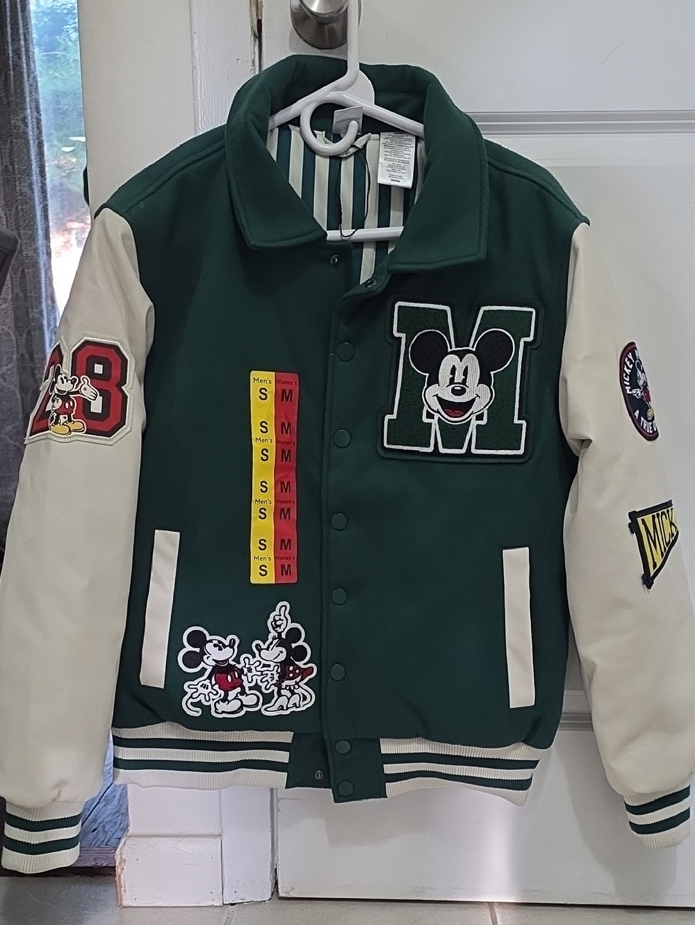 Disney Mickey Varsity Jacket in Forest Green and Cream
